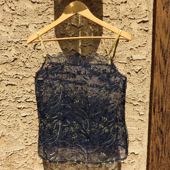 Blue and Gold Embroidered Lace Camisole - Picture 6 of 7